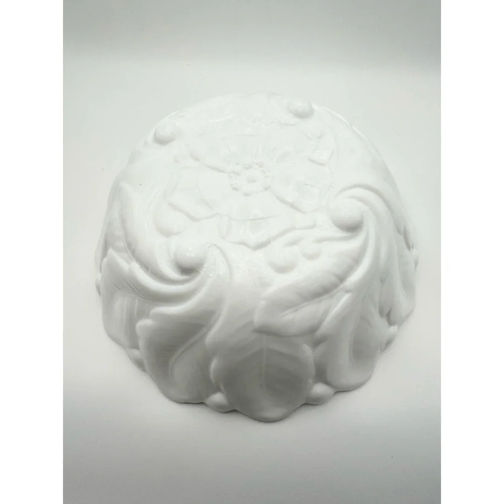 Vintage‎ White Milk Glass Footed Bowl Embossed Leaf Flower Serving Bowl 8.5 